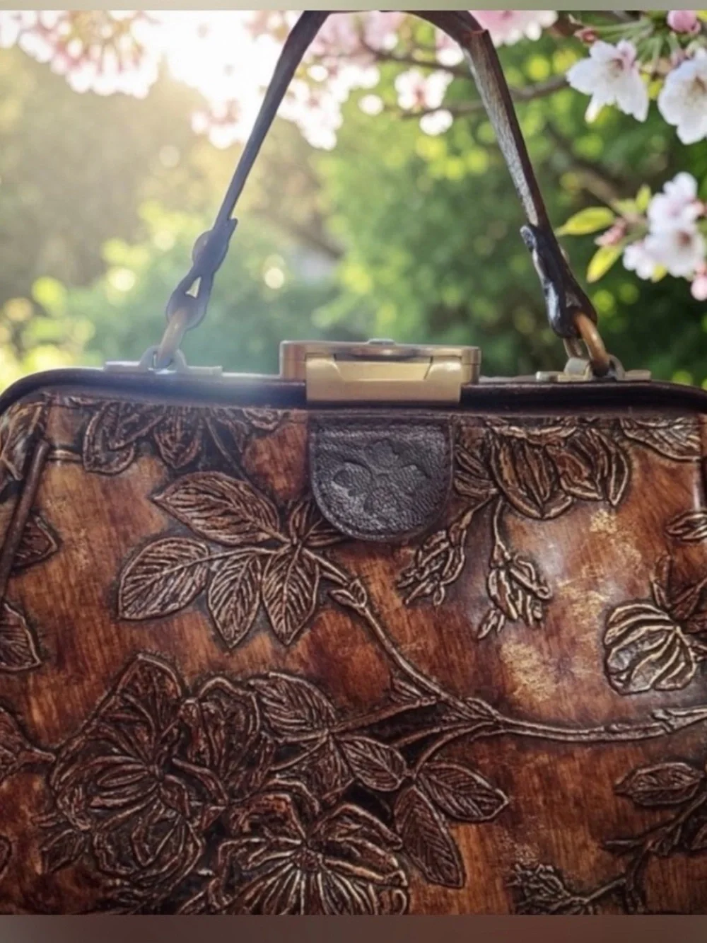 Patricia Nash GRACCI burak leaves embossed leather top handle bag